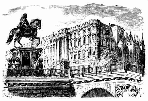 Zeichnung von Adolph von Menzel - Reiterstandbild des gro&szlig;en Kurf&uuml;rsten und Schloss (25 KB)